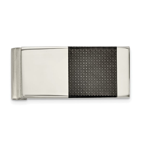 Chisel Polished Stainless Steel Money Clip - Black Carbon Fiber Inlay