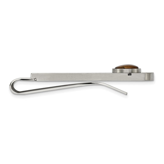 Exclusive Brushed Stainless Steel Money Clip with Tiger's Eye Accent - Stylish Value