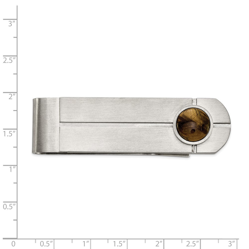 Exclusive Brushed Stainless Steel Money Clip with Tiger's Eye Accent - Stylish Value