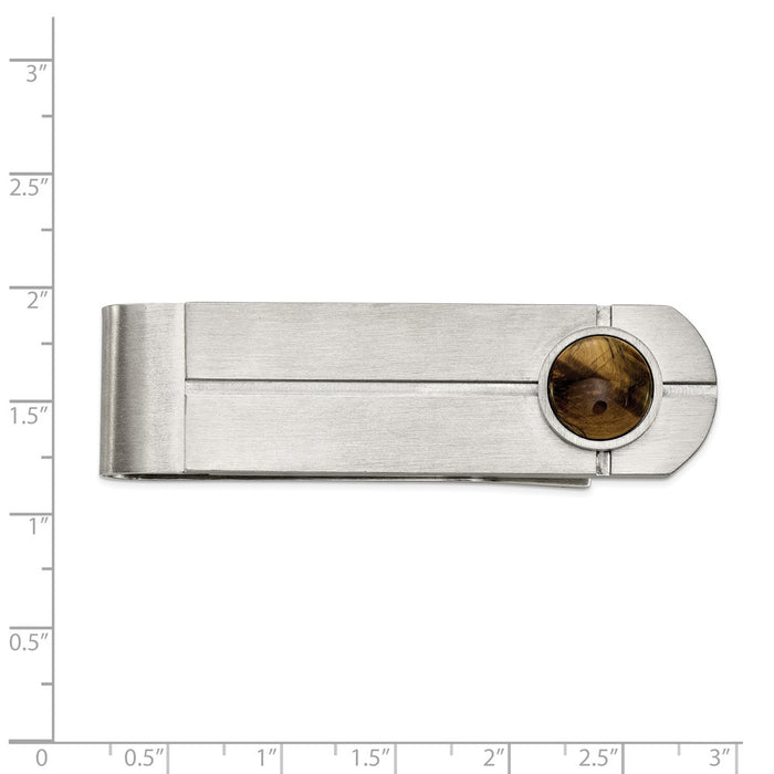 Exclusive Brushed Stainless Steel Money Clip with Tiger's Eye Accent - Stylish Value-3
