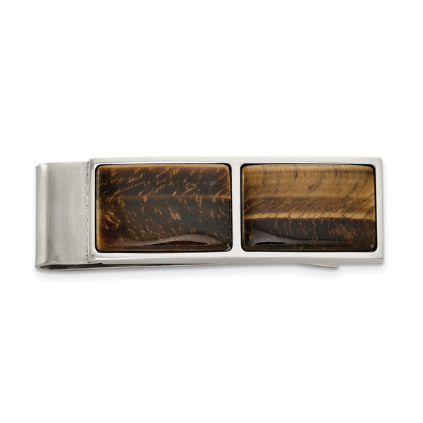 Polished Tiger's Eye Money Clip - 85mm Chisel Stainless Steel