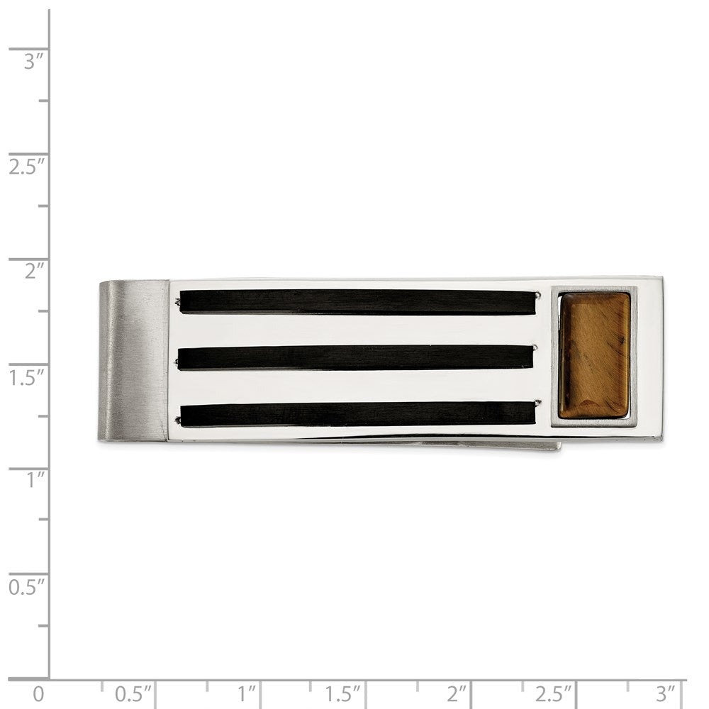 Buy Stylish Chisel Stainless Steel Money Clip with Tiger's Eye Inlay - 3.5"