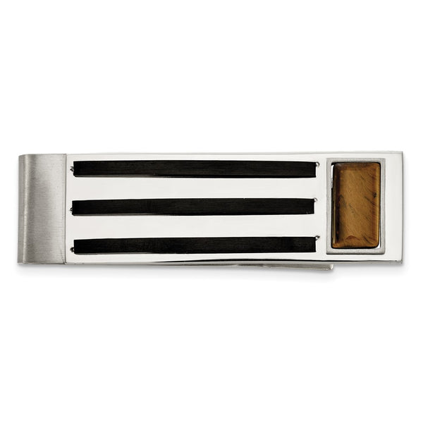 Chisel Stainless Steel Money Clip with Tiger's Eye Inlay - 3.5"