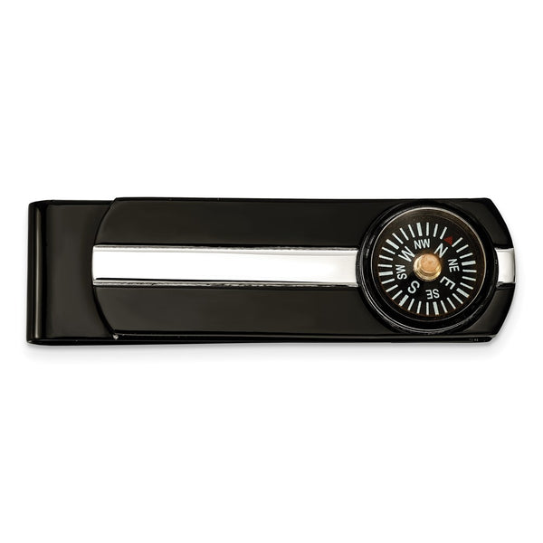 Chisel Polished Black IP-Plated Compass Money Clip - 4.5" Long