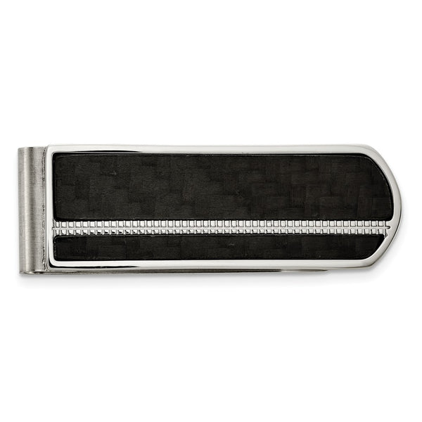 Chisel Stainless Steel Money Clip - Brushed Carbon Fiber Inlay