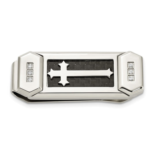 Buy Stylish Chisel Polished Stainless Steel Cross Money Clip with CZ Inlay