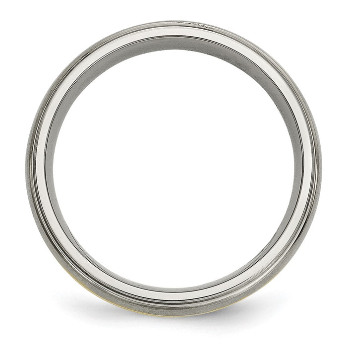 Buy Stylish 6mm Ridged Edge Band with 14K Gold Inlay & Titanium Center-2