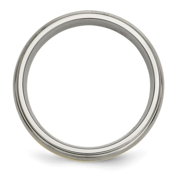 6mm Ridged Edge Band - Brushed Titanium 14K Gold Inlay