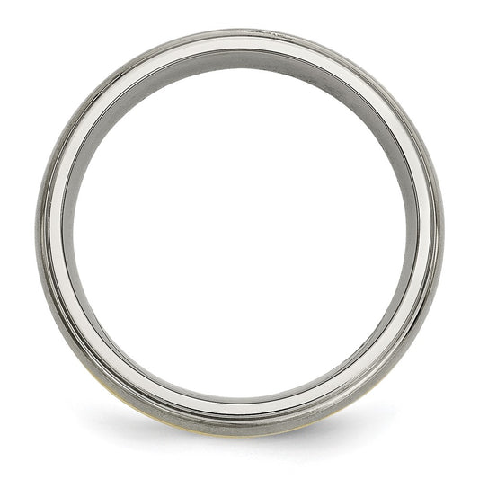 Buy 6mm Ridged Edge Band: Chiseled Titanium & 14K Gold Inlay - Stylish Luxury