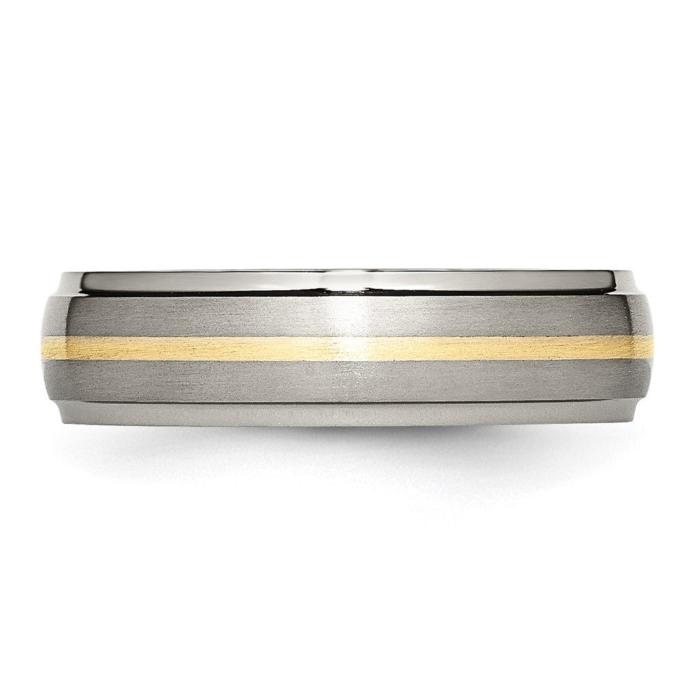 Buy Stylish 6mm Ridged Edge Band with 14K Gold Inlay & Titanium Center