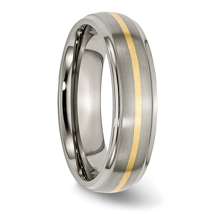 Buy Stylish 6mm Ridged Edge Band with 14K Gold Inlay & Titanium Center-4
