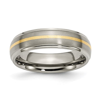 Buy Stylish 6mm Ridged Edge Band with 14K Gold Inlay & Titanium Center