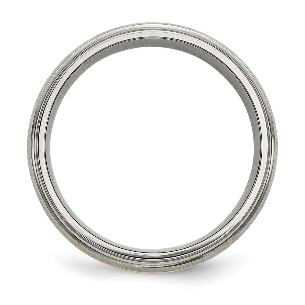 Exclusive 8mm Ridged Edge Band - Stylish Brushed Titanium & 14K Gold Inlay