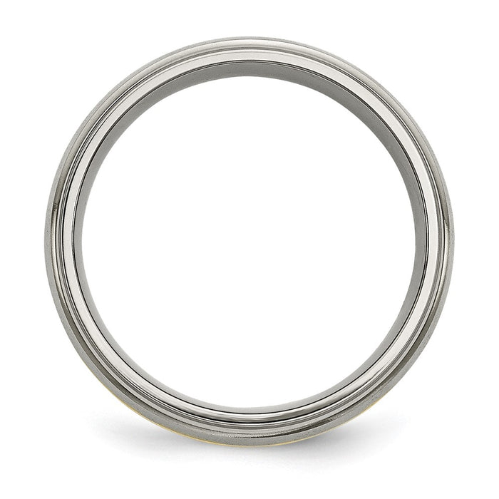 Exclusive 8mm Ridged Edge Band - Stylish Brushed Titanium & 14K Gold Inlay-2