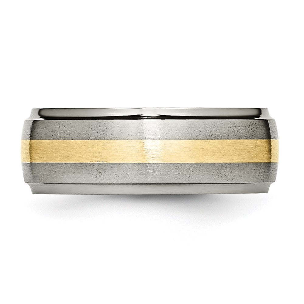 Exclusive 8mm Ridged Edge Band - Stylish Brushed Titanium & 14K Gold Inlay