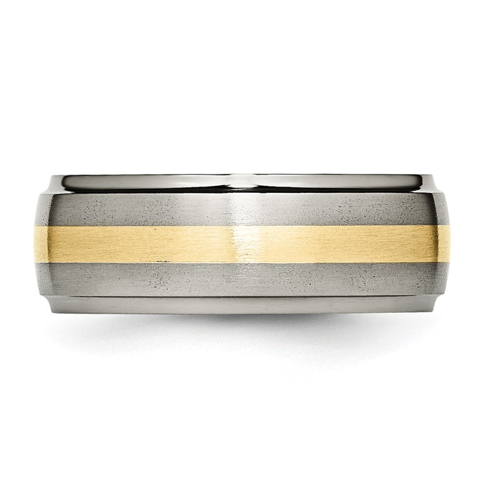 Exclusive 8mm Ridged Edge Band - Stylish Brushed Titanium & 14K Gold Inlay-3