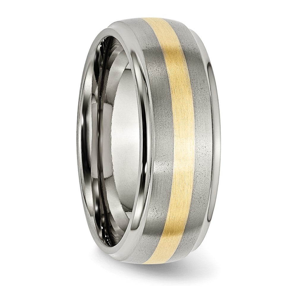 Exclusive 8mm Ridged Edge Band - Stylish Brushed Titanium & 14K Gold Inlay