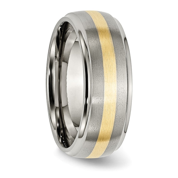 Exclusive 8mm Ridged Edge Band - Stylish Brushed Titanium & 14K Gold Inlay-4