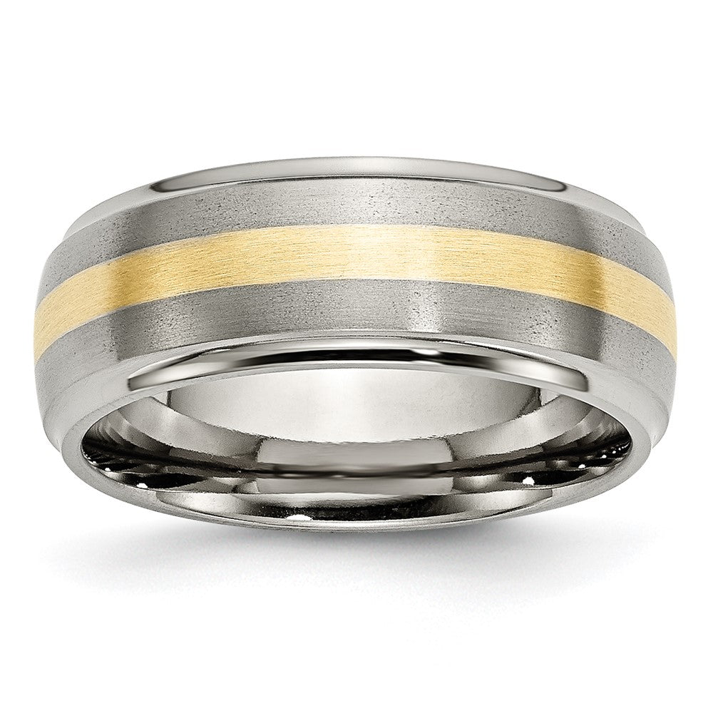 Exclusive 8mm Ridged Edge Band - Stylish Brushed Titanium & 14K Gold Inlay