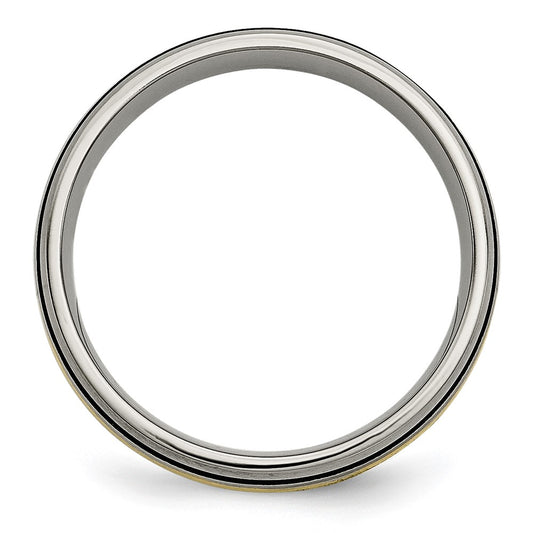 Order Stylish 6mm Grooved Band in Chiseled Titanium & 14K Gold Inlay