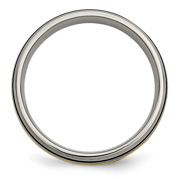 Order Stylish 6mm Grooved Band in Chiseled Titanium & 14K Gold Inlay-2