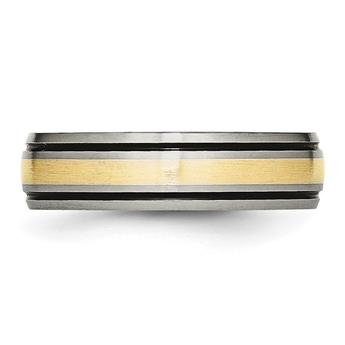 Order Stylish 6mm Grooved Band in Chiseled Titanium & 14K Gold Inlay-3