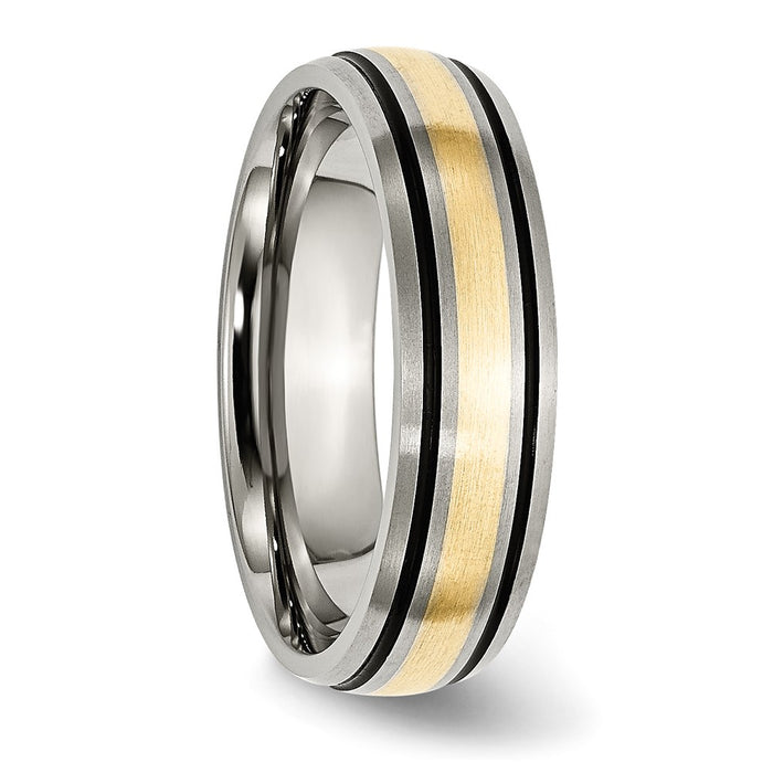 Order Stylish 6mm Grooved Band in Chiseled Titanium & 14K Gold Inlay-4