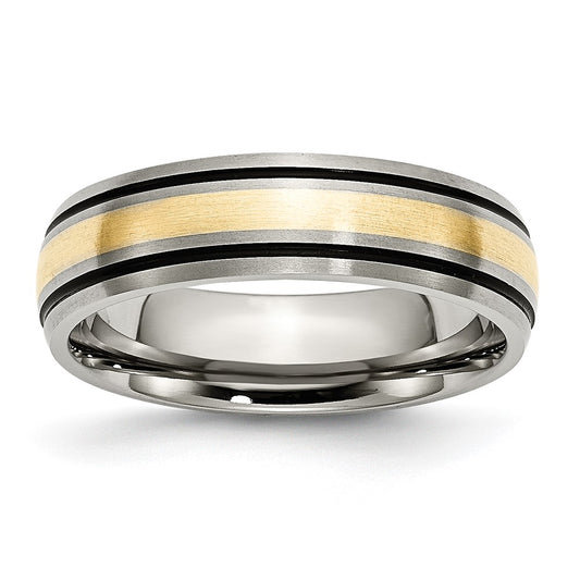 Order Stylish 6mm Grooved Band in Chiseled Titanium & 14K Gold Inlay