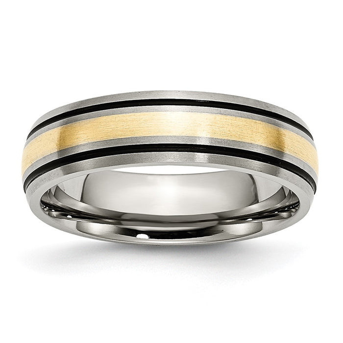 Order Stylish 6mm Grooved Band in Chiseled Titanium & 14K Gold Inlay-1