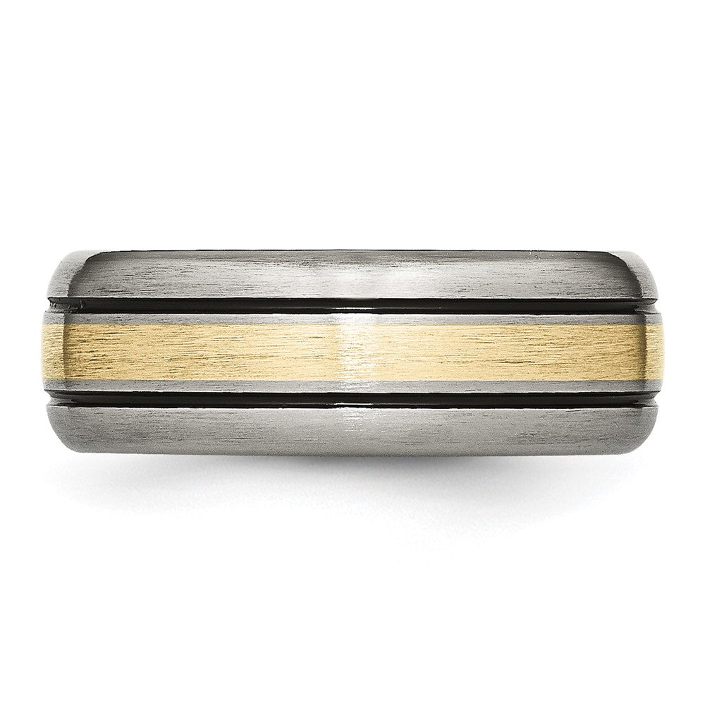 Buy Stylish 8mm Chiseled Titanium Band with 14K Gold Inlay - Antiqued Finish