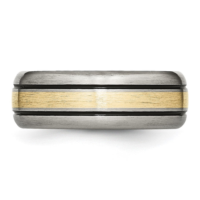 Buy Stylish 8mm Chiseled Titanium Band with 14K Gold Inlay - Antiqued Finish-3