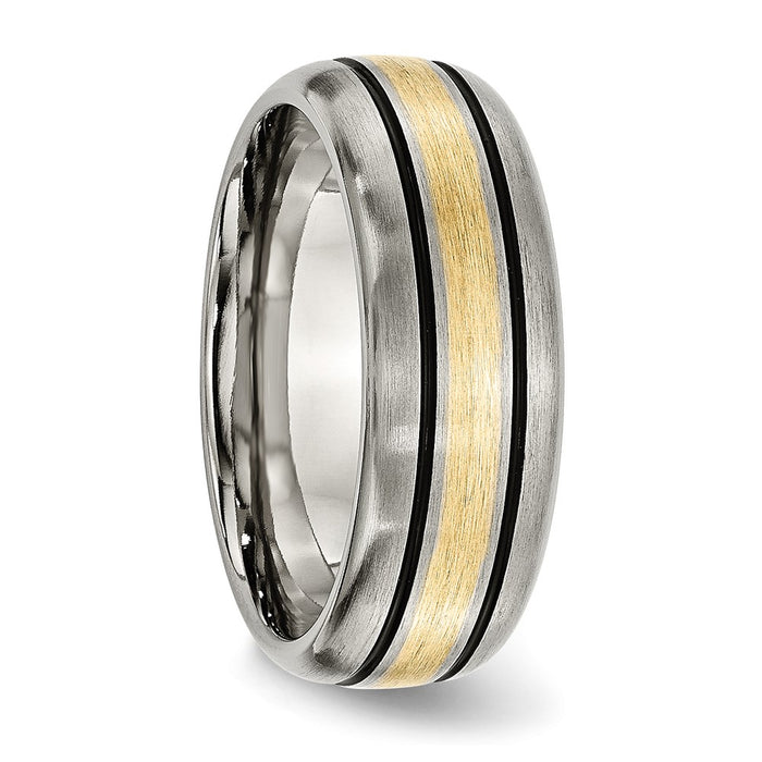 Buy Stylish 8mm Chiseled Titanium Band with 14K Gold Inlay - Antiqued Finish-4