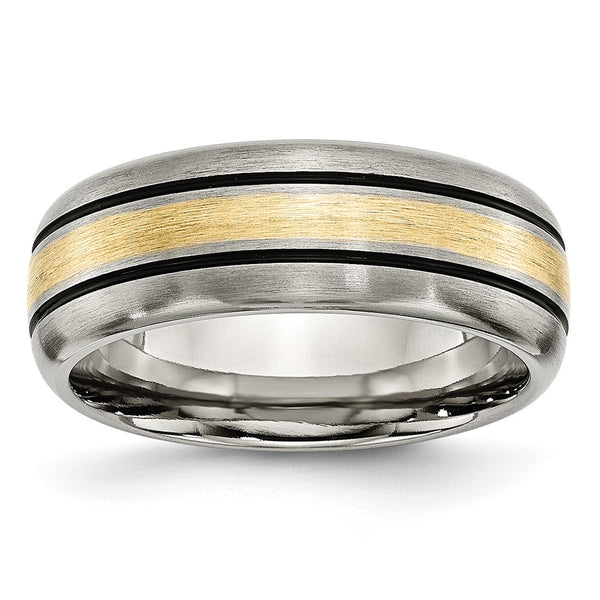Antiqued Titanium Chisel Band with 14K Gold Inlay - 8mm