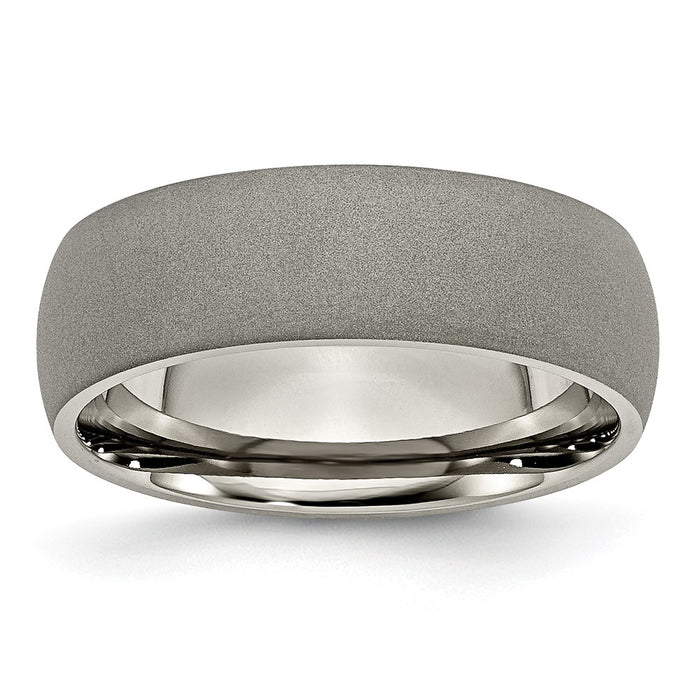 Buy Stylish 7mm Chisel Half Round Band with Titanium Stone Finish-1