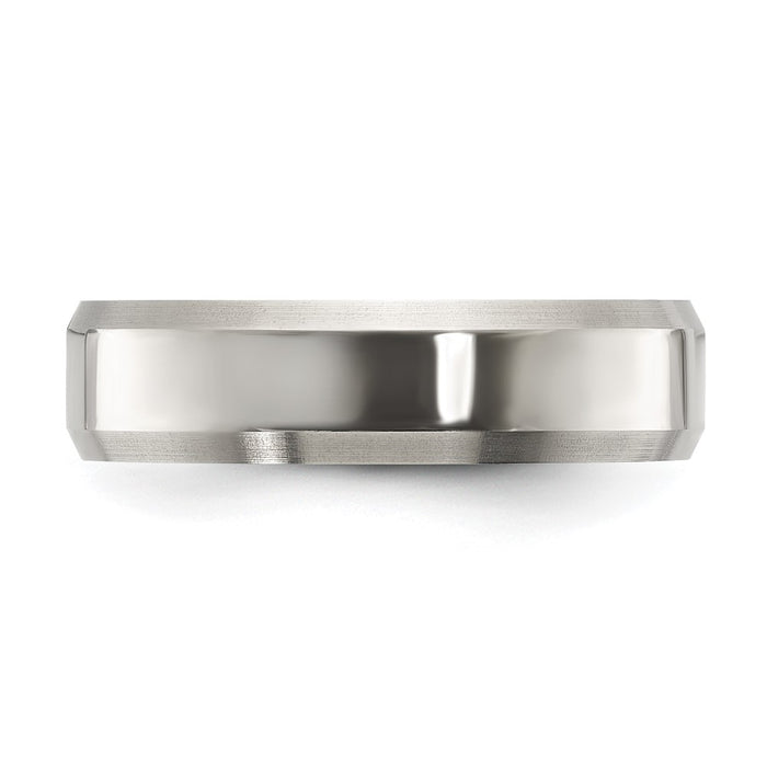 Buy Exclusive Chisel 6mm Beveled Edge Band in Brushed & Polished Titanium-3