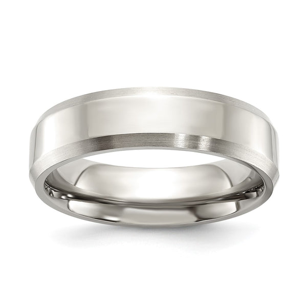 6mm Chisel Titanium Beveled Edge Band - Brushed