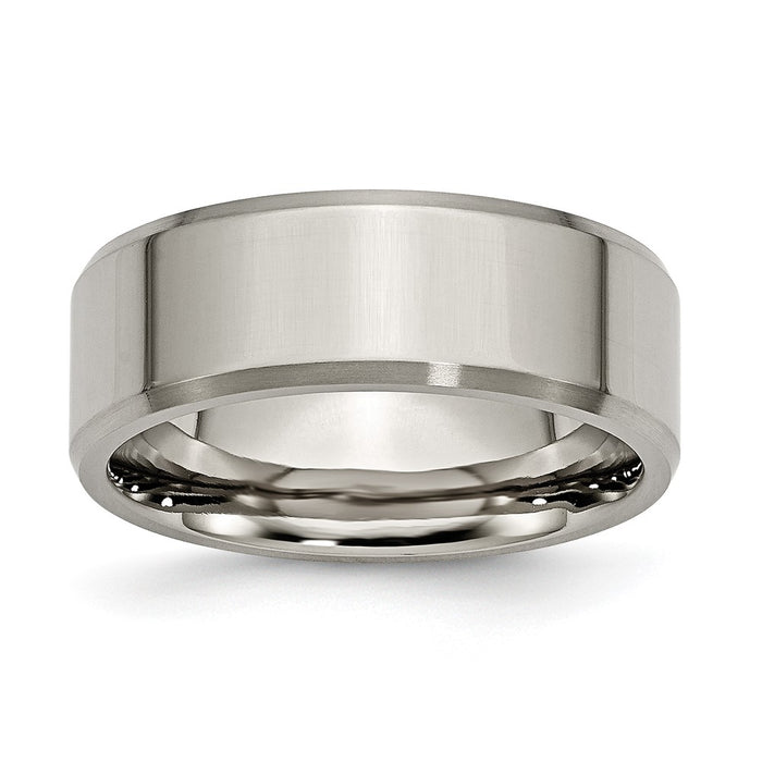 Buy Exclusive 8mm Chisel Beveled Edge Titanium Band - Stylish Brushed Finish-1