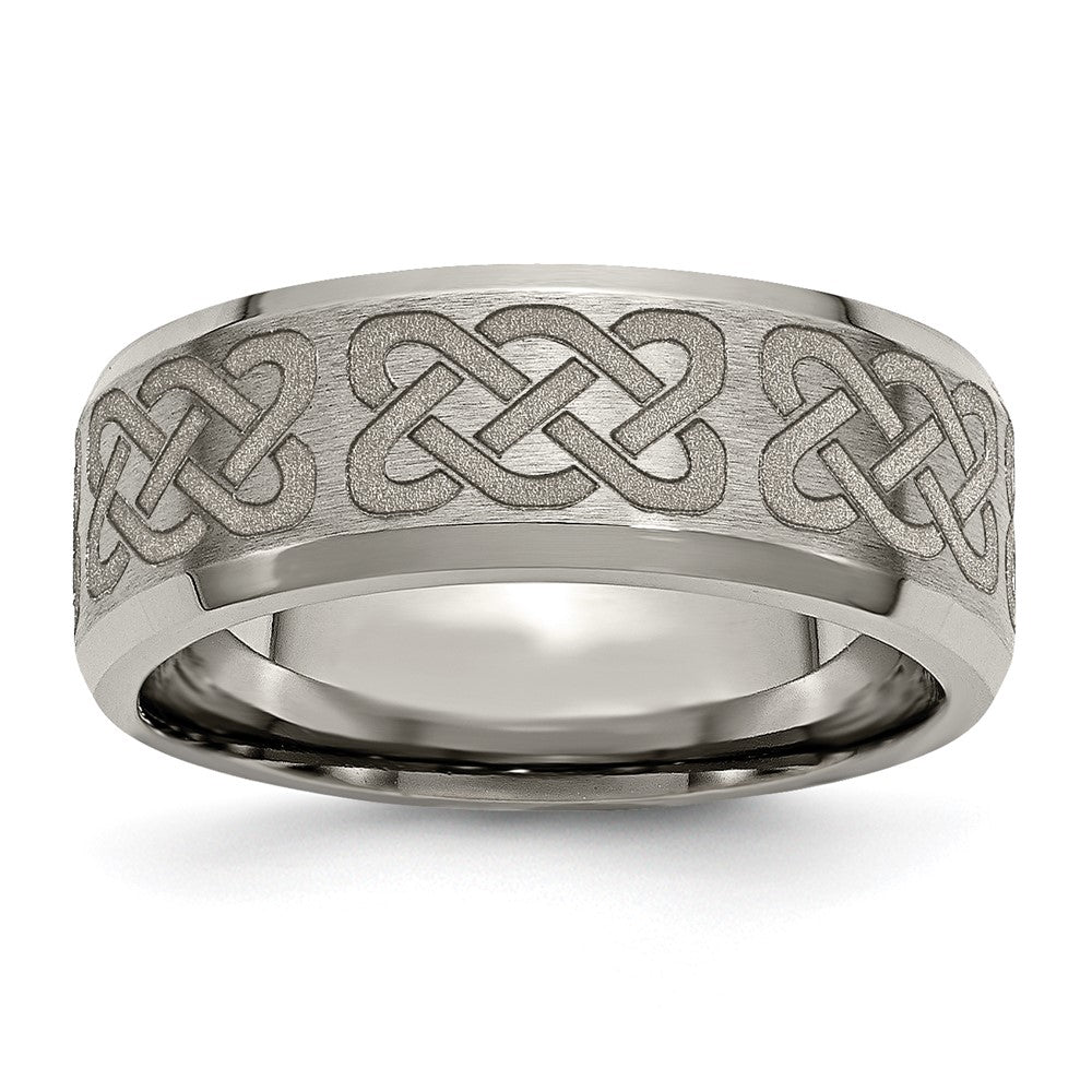 Buy Stylish Celtic Laser-Engraved 8mm Beveled Edge Band in Titanium