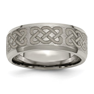 Buy Stylish Celtic Laser-Engraved 8mm Beveled Edge Band in Titanium