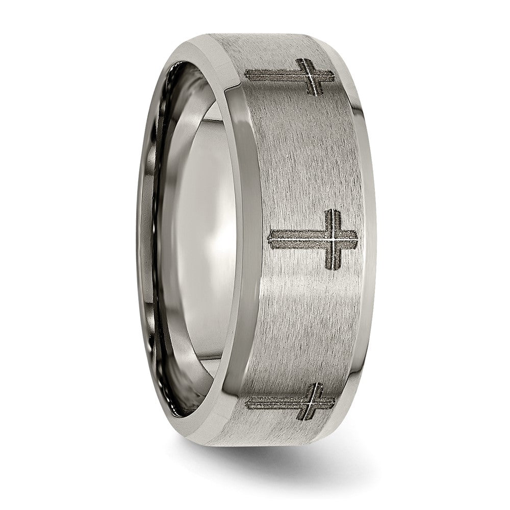 High-Quality 8mm Titanium Beveled Edge Band - Stylish Brushed & Polished Design