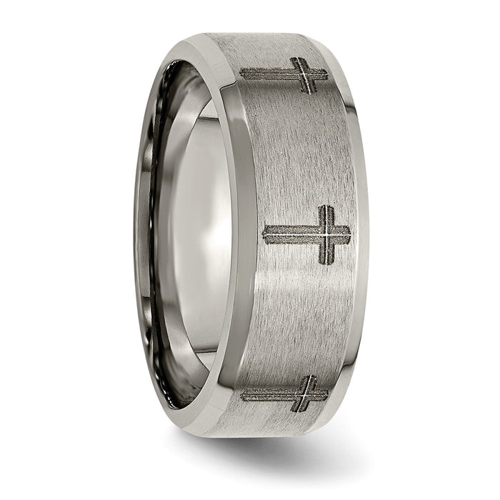 High-Quality 8mm Titanium Beveled Edge Band - Stylish Brushed & Polished Design-4