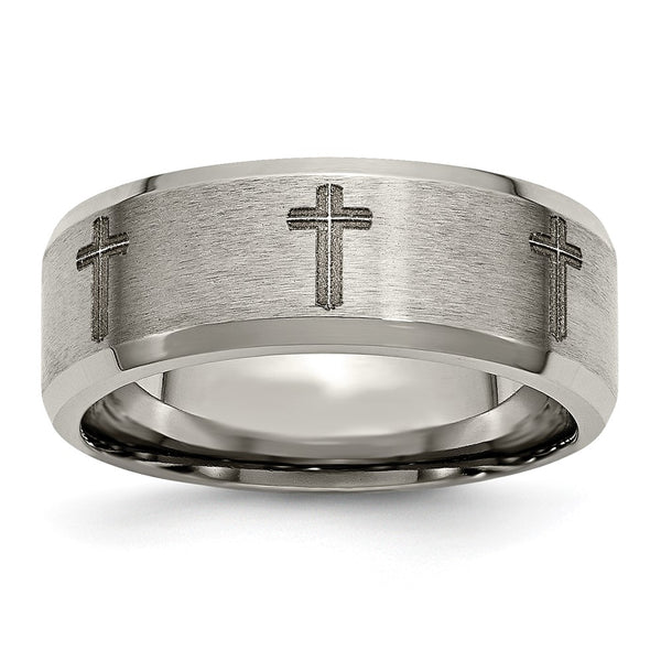 8mm Titanium Beveled Edge Band with Laser