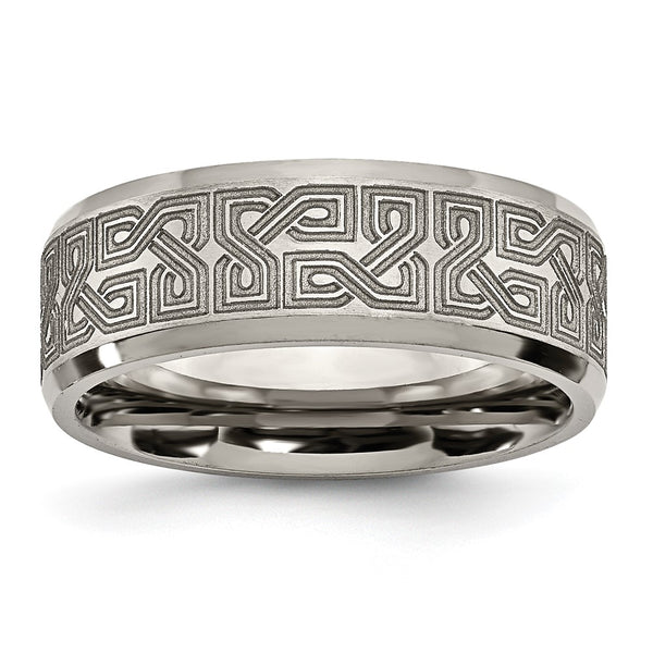 8mm Titanium Beveled Band with Greek Key