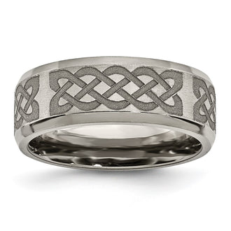 Buy Stylish 8mm Celtic Laser-Engraved Titanium Band - High-Quality Beveled Edge