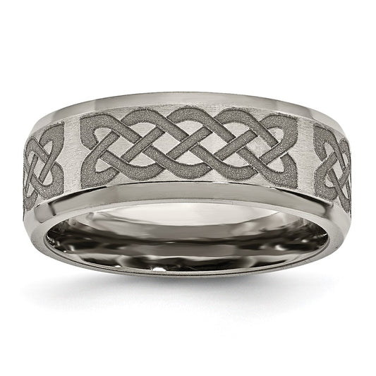 Exclusive Celtic Laser-Engraved 8mm Titanium Band | Stylish Beveled Edge