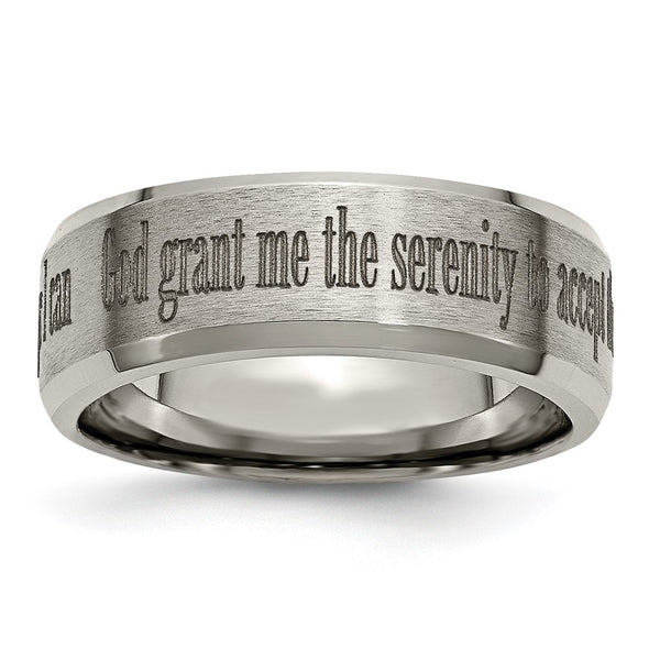 8mm Chiseled Titanium Beveled Band with Laser Engraving