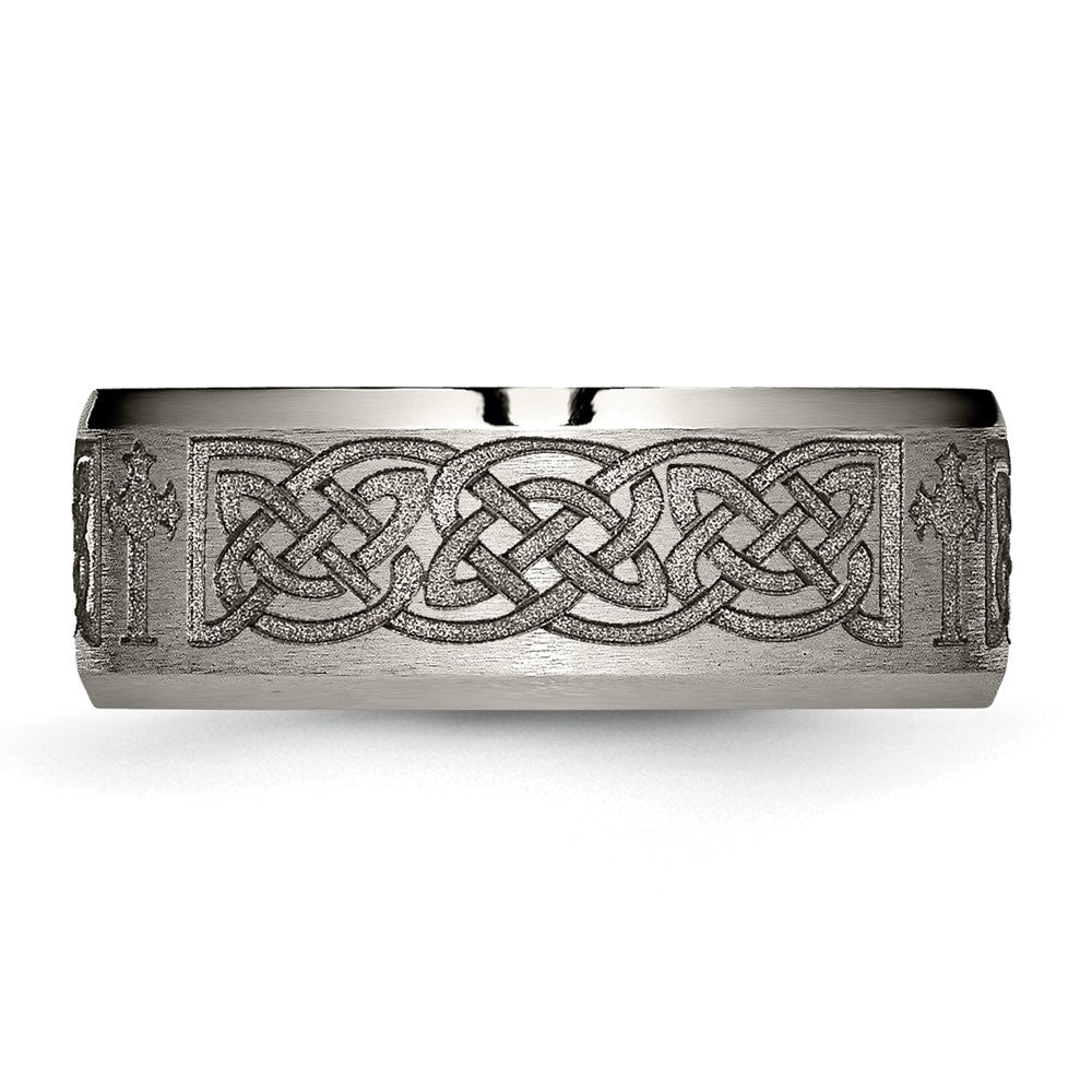 Buy 8mm Beveled Edge Titanium Band with Laser Design | Stylish & Durable