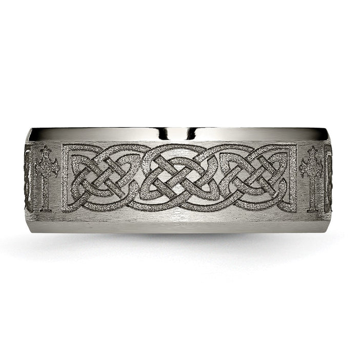 Buy 8mm Beveled Edge Titanium Band with Laser Design | Stylish & Durable-3