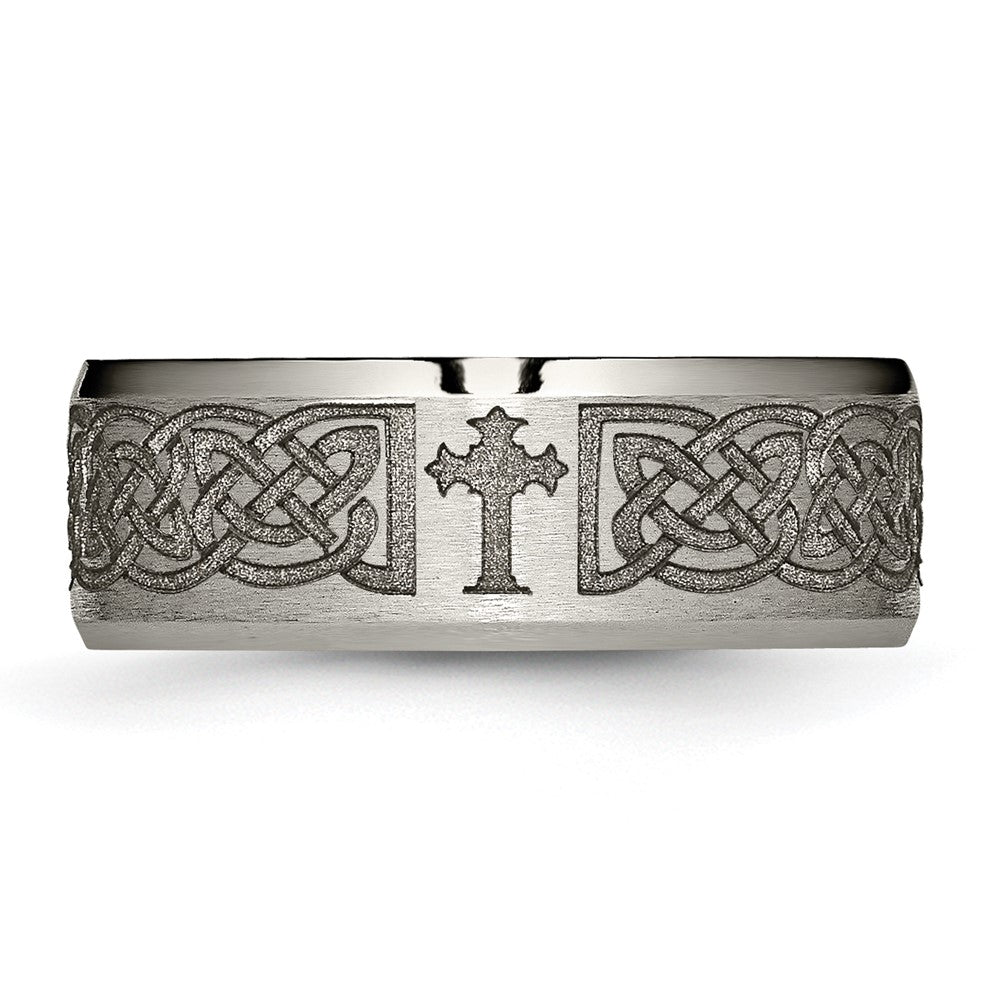 Buy Stylish 8mm Titanium Beveled Edge Band with Brushed & Polished Design