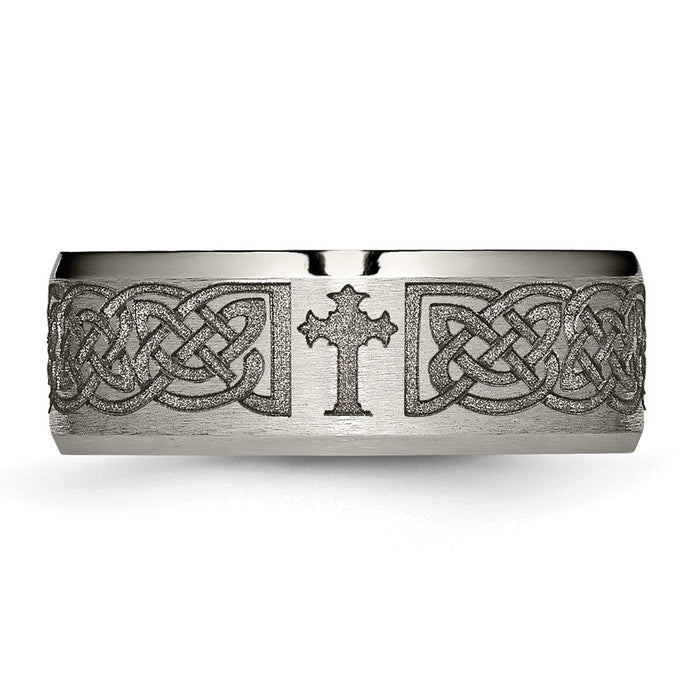 Buy Stylish 8mm Titanium Beveled Edge Band with Brushed & Polished Design-4